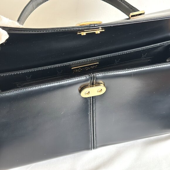 Vintage YSL Yves Saint Laurent Black Box Leather Top Handle Bag - Picture 12 of 16